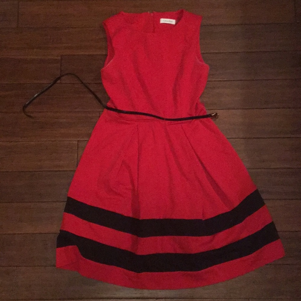 Short Sleeve Red, Black Stripe Calvin Klein Dress